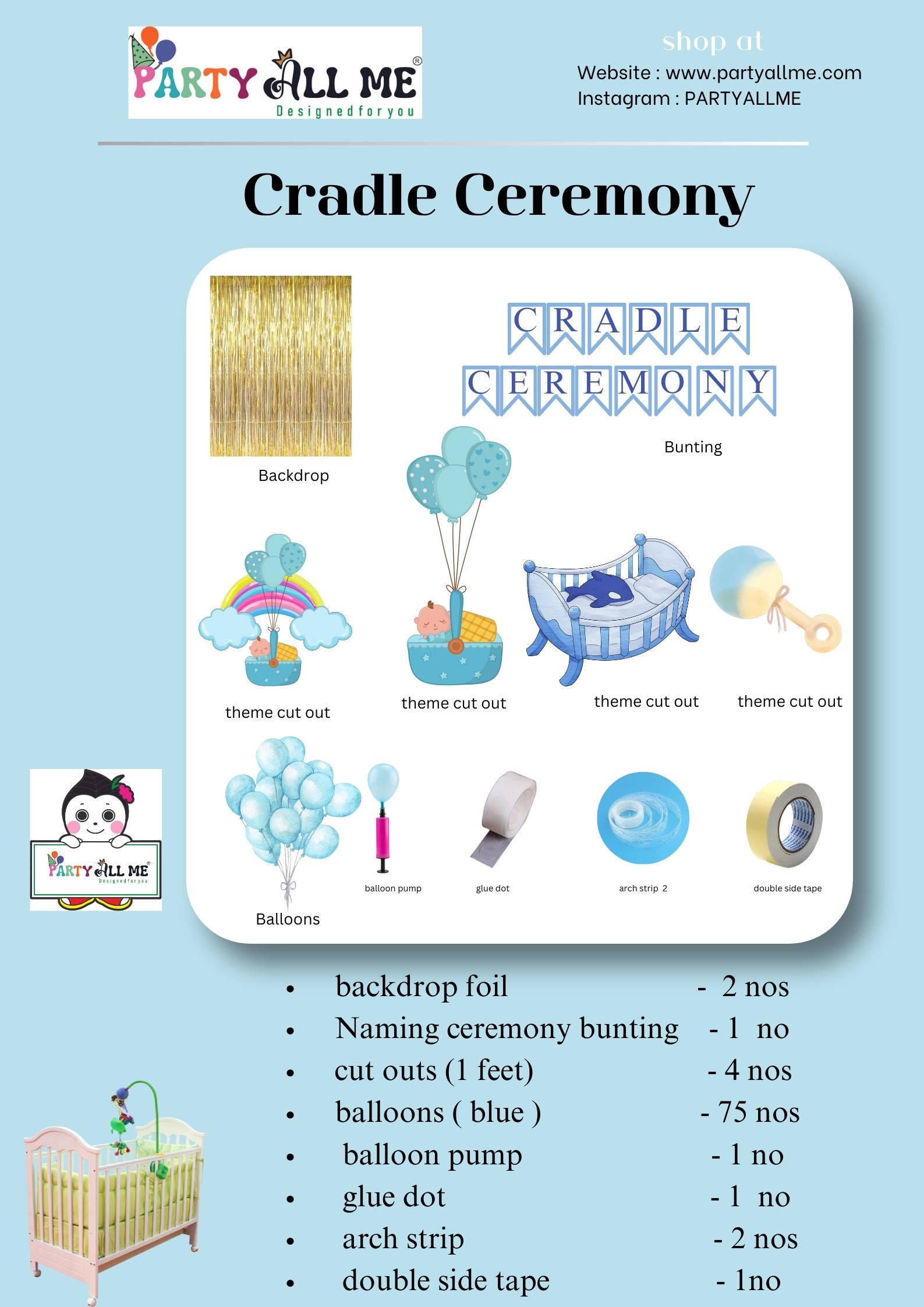 CRADLE CEREMONY BOY FOIL BACKDROP
