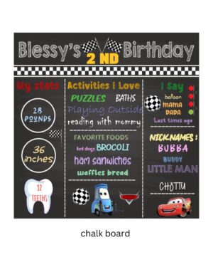 RACE CAR THEME CHALK BOARD / MILESTONE BOARD