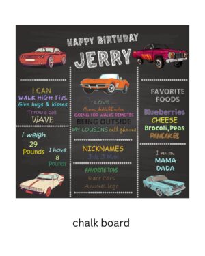VINTAGE CARS THEME CHALK BOARD / MILESTONE BOARD